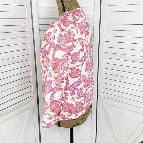 Sigrid Olsen Floral Damask Cotton Silk Blazer Jacket Cream Pink 4 Snap Front‎ - Picture 2 of 14
